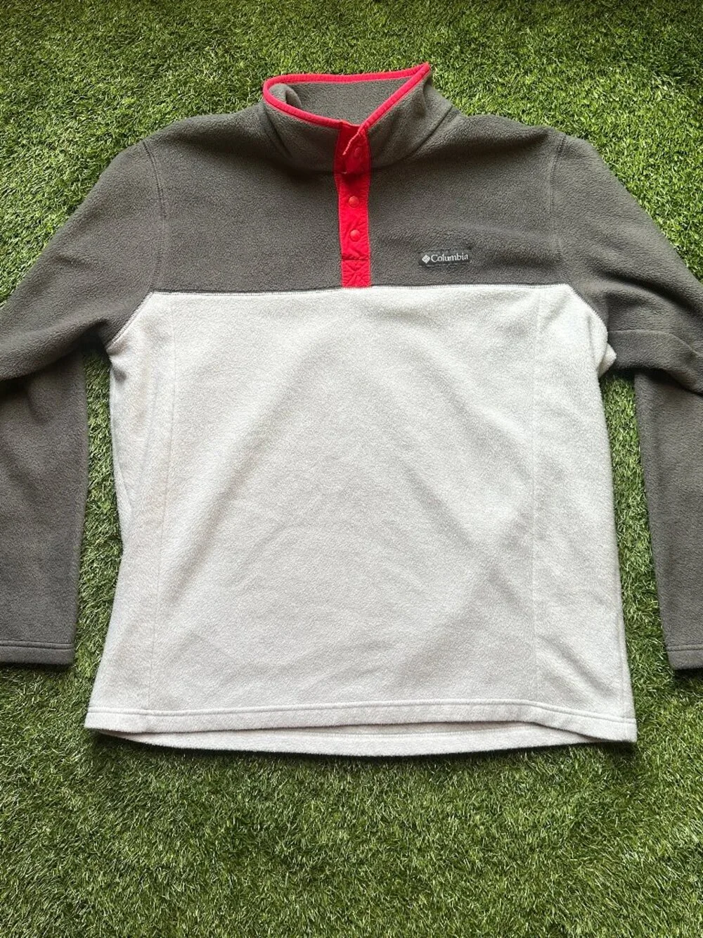 Columbia Fleece Pullover Size XL Quarter Snap Sweater Gray Two Tone